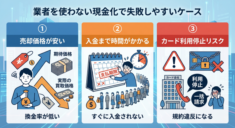 クレジットカード現金化を自分でやる場合に失敗しやすいケース