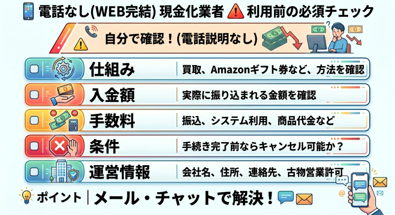 電話なしのクレジットカード現金化業者利用のチェックポイント
