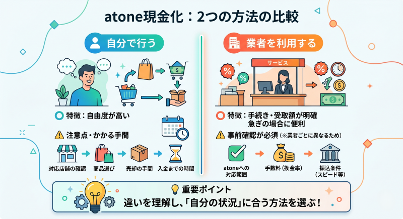 atone現金化を自分でやる場合と業者に依頼する場合