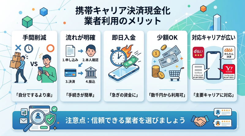 携帯キャリア決済現金化の業者利用するメリット