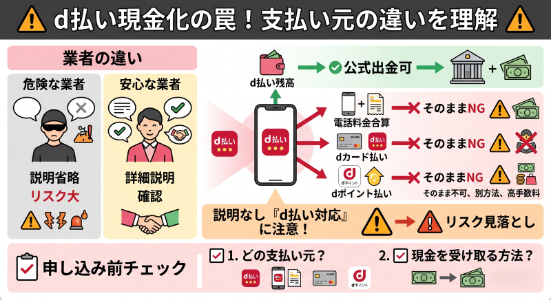 ドコモd払い現金化で避けるべき危険な業者