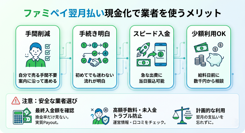 ファミペイ翌月払い現金化のメリット
