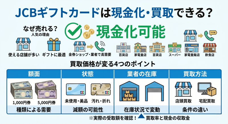 JCBギフトカードは現金化・買取可能？