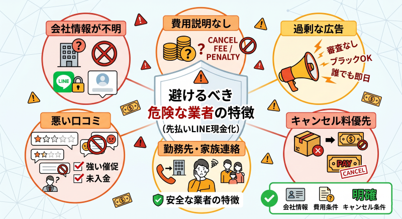 先払いLINE完結現金化で危険な業者の見分け方