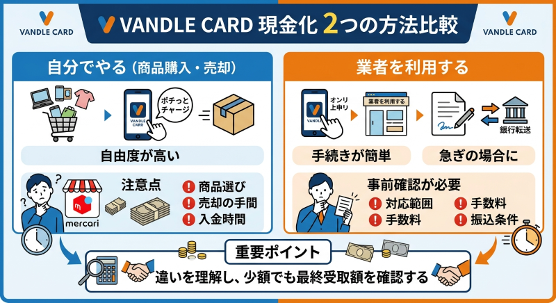 バンドルカード現金化を自分でやるのと業者に依頼することの比較